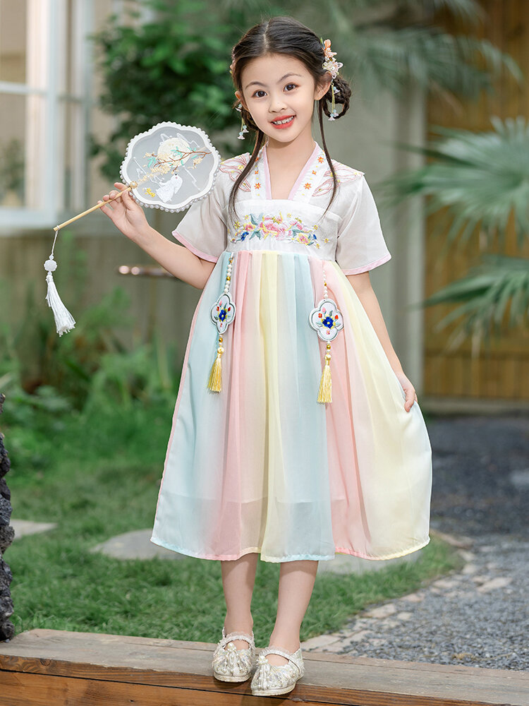 H.S.H Kids | Elegant Ancient Chinese Style Girls Dress Summer New Arrival Fairy Tale Children Performance Modified Cheongsam Midi Skirt Giá 660,000 Đồng*Miễn phí vận chuyển