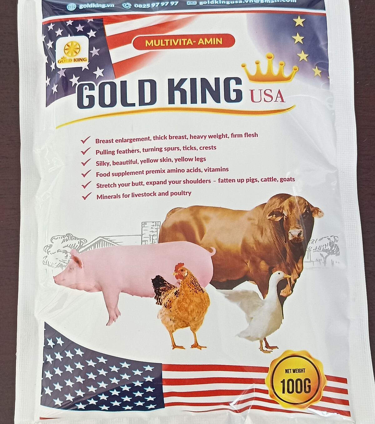 Combo 5 gói Goldking USA 100g siêu tăng trọng cho vật nuôi