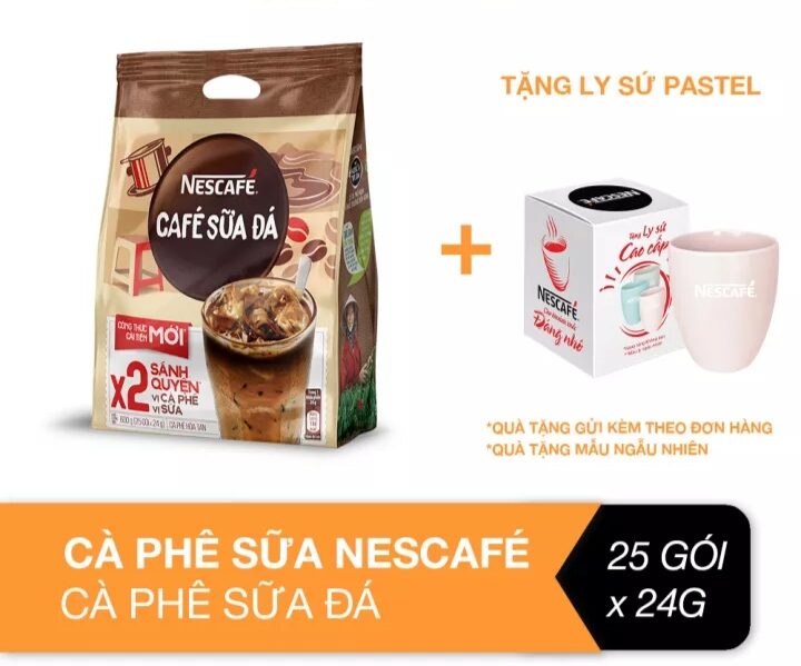 Tặng ly sứTúi 25 gói cà phê sữa đá Nescafe cafe sữa