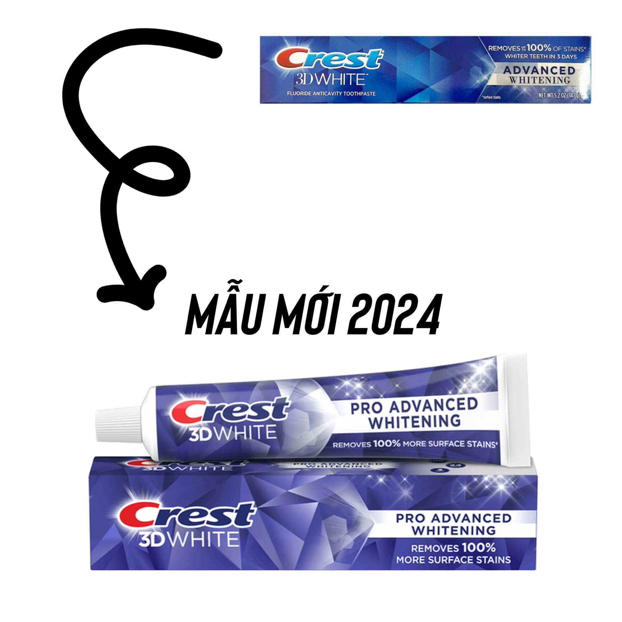 Kem Đánh Răng Crest 3D White PRO ADVANCED WHITENING 147G - Hàng Mỹ - MẪU MỚI 2024