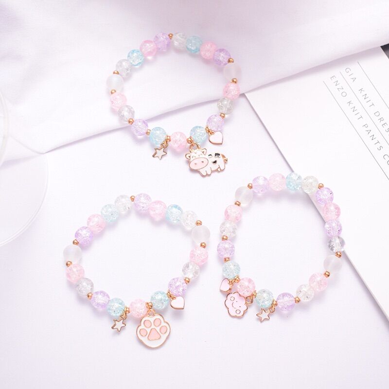 Vòng tay pha lê đính charm cho bé gái, vòng ngọc nhựa cao cấp