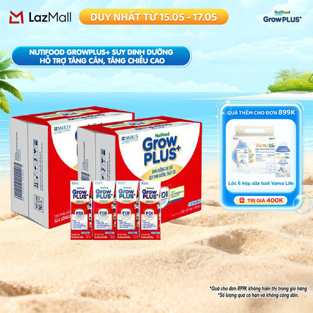 Thùng 48 hộp Sữa Nước Nutifood GrowPLUS+ Suy Dinh Dưỡng (Đỏ) - Hỗ trợ tăng cân, tăng chiều cao Ít đường 180ml - Trên 1 tuổi (Bao bì tùy đợt nhập hàng)
