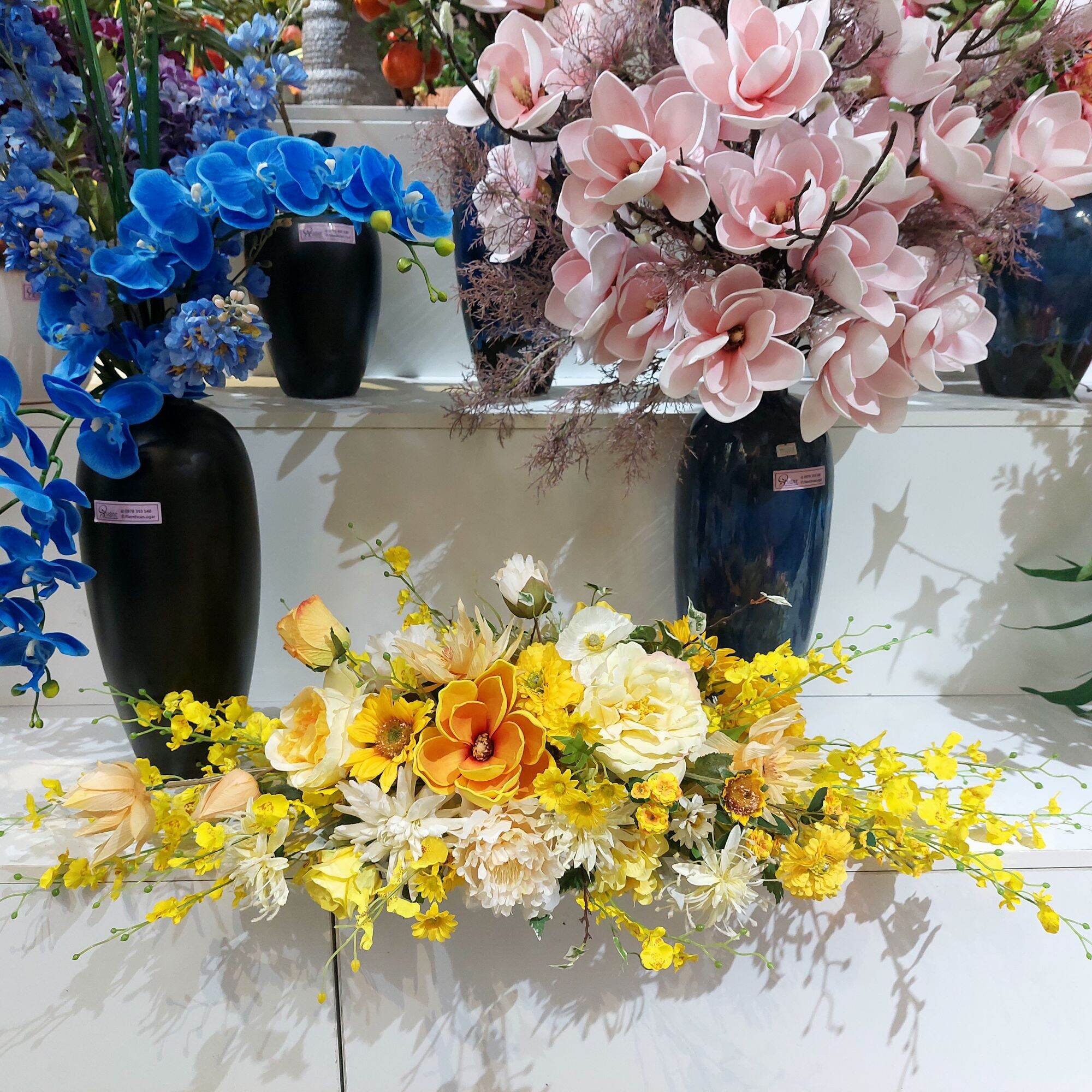 Dải hoa lụa để bàn thiết kế - hoa lụa cao cấp