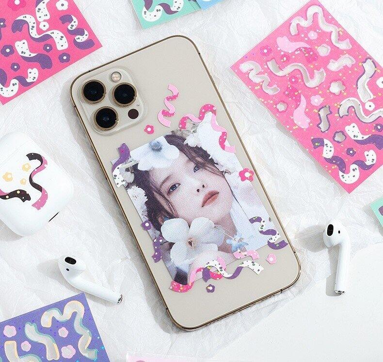 Tấm sticker hình ruy băng lấp lánh trang trí toploader