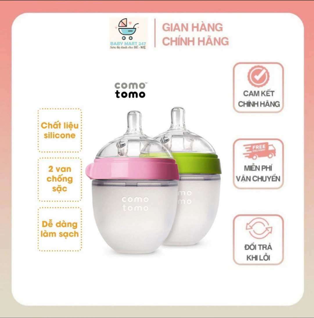 Bình sữa cho bé, bình sữa Comotomo hàn quốc, đủ size 150ml/250ml, núm ti siêu mềm, chống đầy hơi cho bé