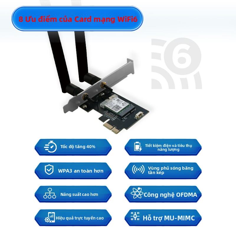 Lynhe | WiFi6 Gigabit Desktop Wireless Network Card AX200 Chip Dual Band AX3000M PCIe Interface Bluetooth 5.2 Giá 636,000 Đồng*Miễn phí vận chuyển