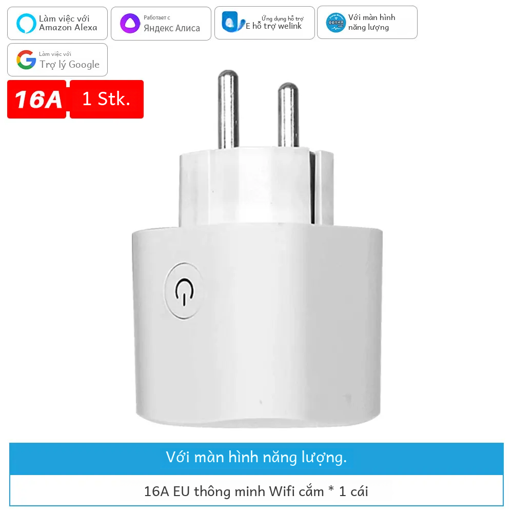 Ổ cắm thông minh Ewelink EU 16a có giám sát năng lượng và Alexa Google Home Hỗ trợ Wifi Ổ cắm thông minh Ổ cắm điện Điều khiển bằng giọng nói