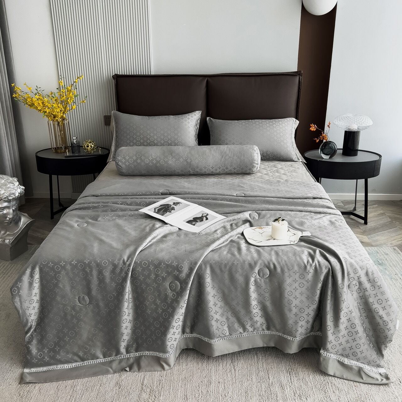 Bộ chăn ga gối lụa trần bông 5 món mềm mát