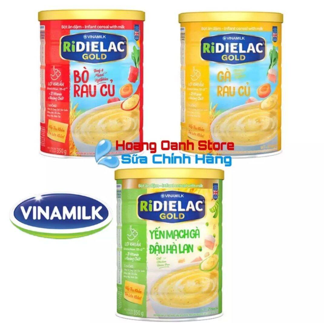 Bộ 3 Hộp Bột ăn dặm RiDielac Vinamilk Bò Rau Củ 350g + Gà Rau Củ 350h + Yến mạch gà đậu Hà Lan 350g