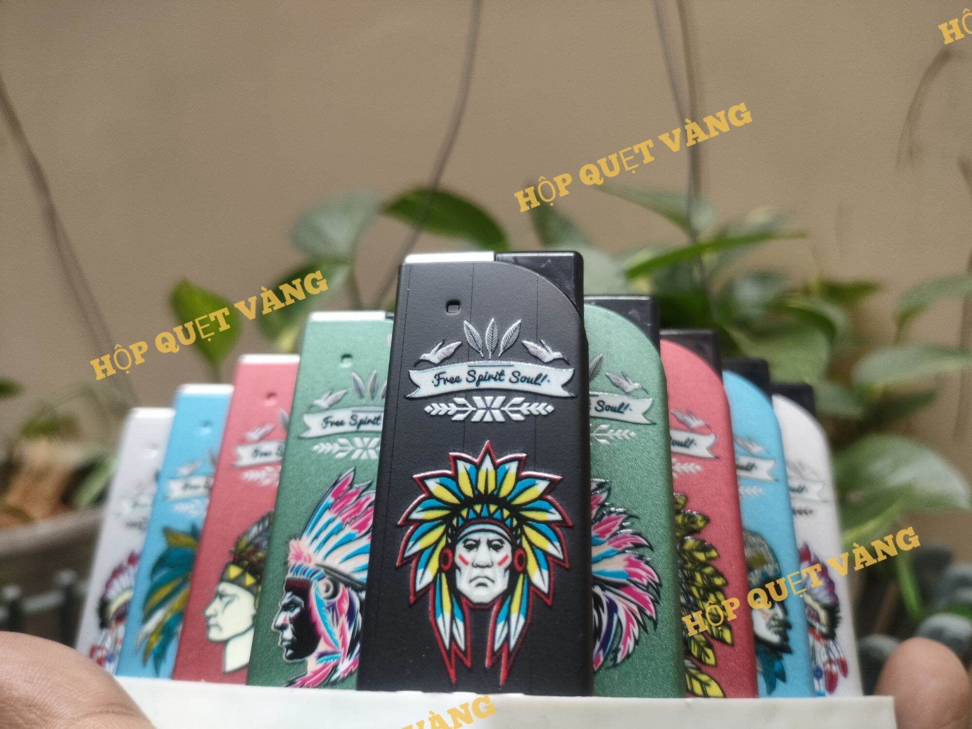 Combo 5 Hột quẹt / Bật lửa tia xanh vỏ kim loại in hình Tộc trưởng các bộ lạc