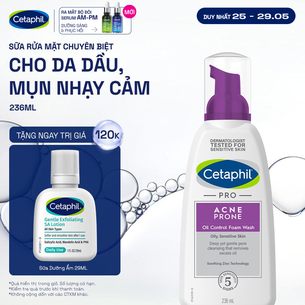 Sữa rửa mặt tạo bọt mịn dịu lành cho da dầu mụn nhạy cảm CETAPHIL PRO ACNE PRONE/OIL CONTROL FOAM WASH 236ml