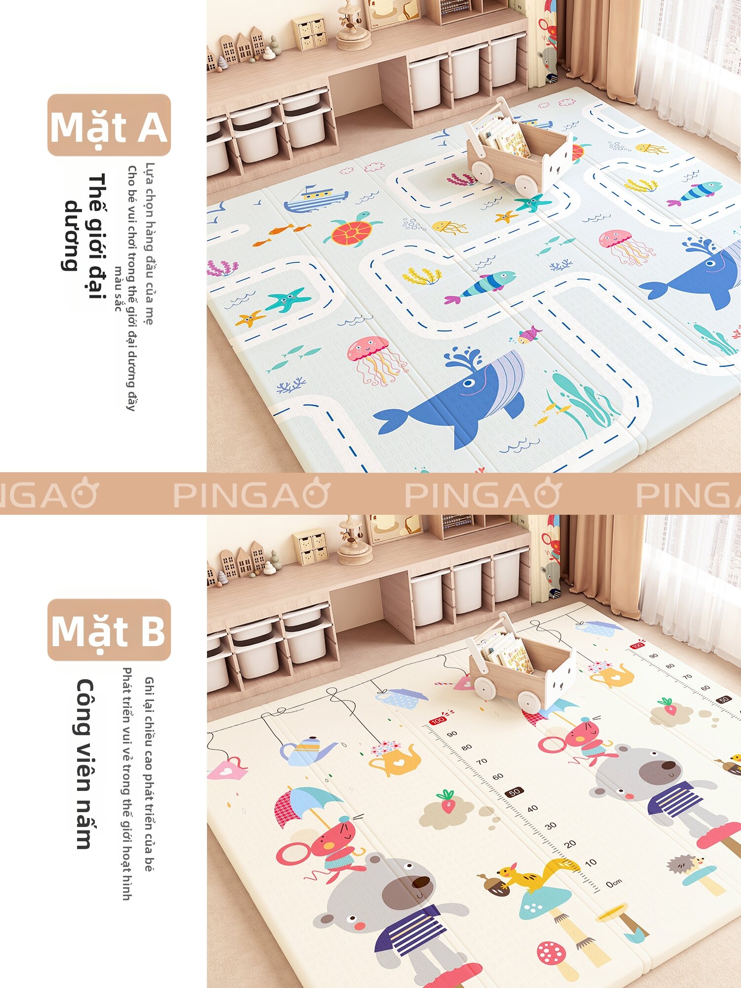 PINGAO | Thảm Bò Cho Bé Không Chứa Formaldehyde Không Mùi Dày