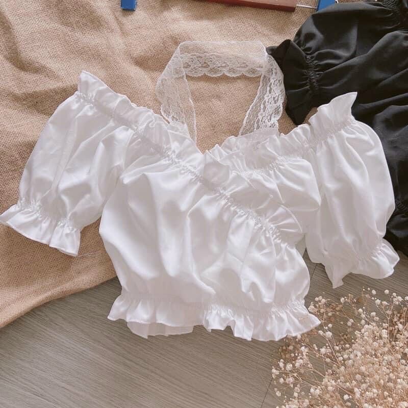 Áo croptop vai phối ren A22+