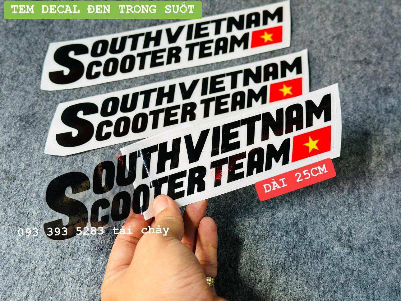 Tem decal dài 25cm chử đen trong suốt
