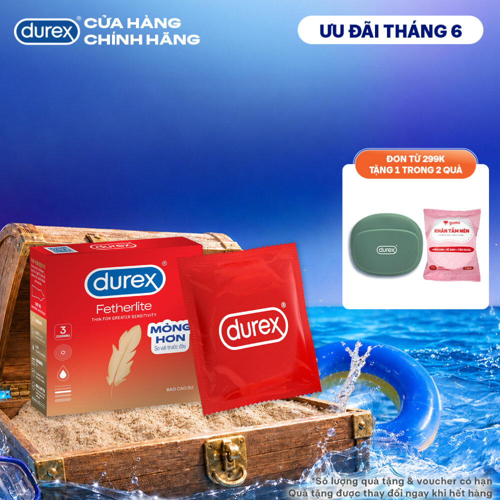 Bao cao su Durex Fetherlite siêu mỏng, size 52.5mm, 3 bao/hộp