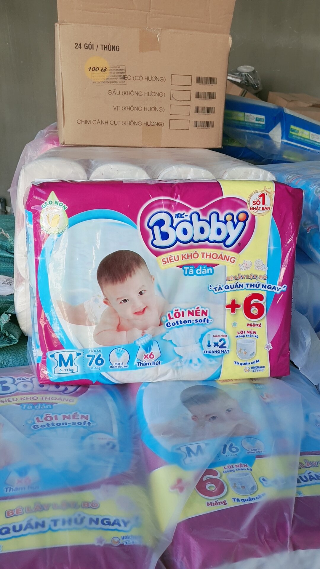 Tã dán bobby s80+2/m76+6/l68 cho bé