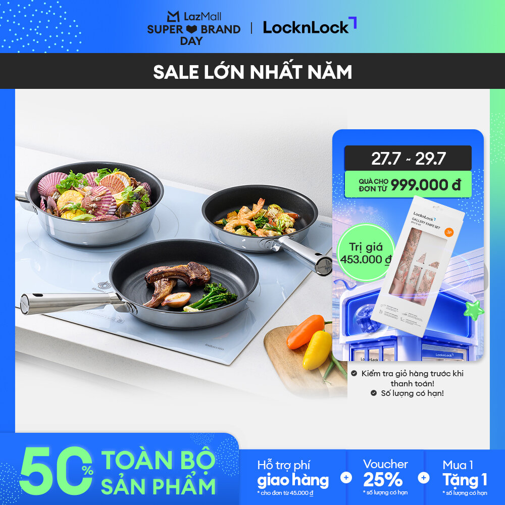 Chảo, Chảo sâu lòng inox chống dính Suit STS LockLock 20cm, 24cm, 28cm, tay cầm inox, dùng được bếp từ (CSW2820/CSW2420/CSF2820/CSF2420/CSF2020)