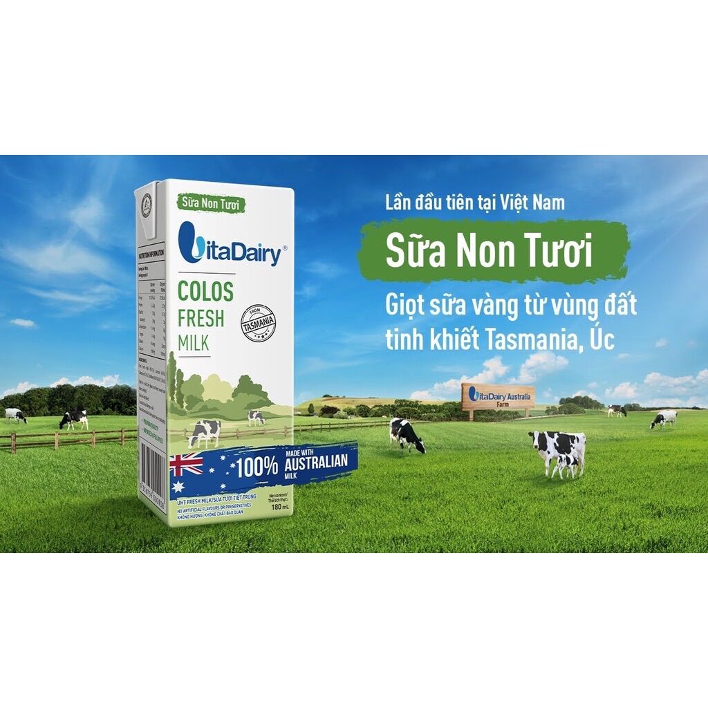 (Trợ Giá) Sữa Non Tươi Vitadairy Colos Fresh Milk 180ml (Thùng 24 Hộp)