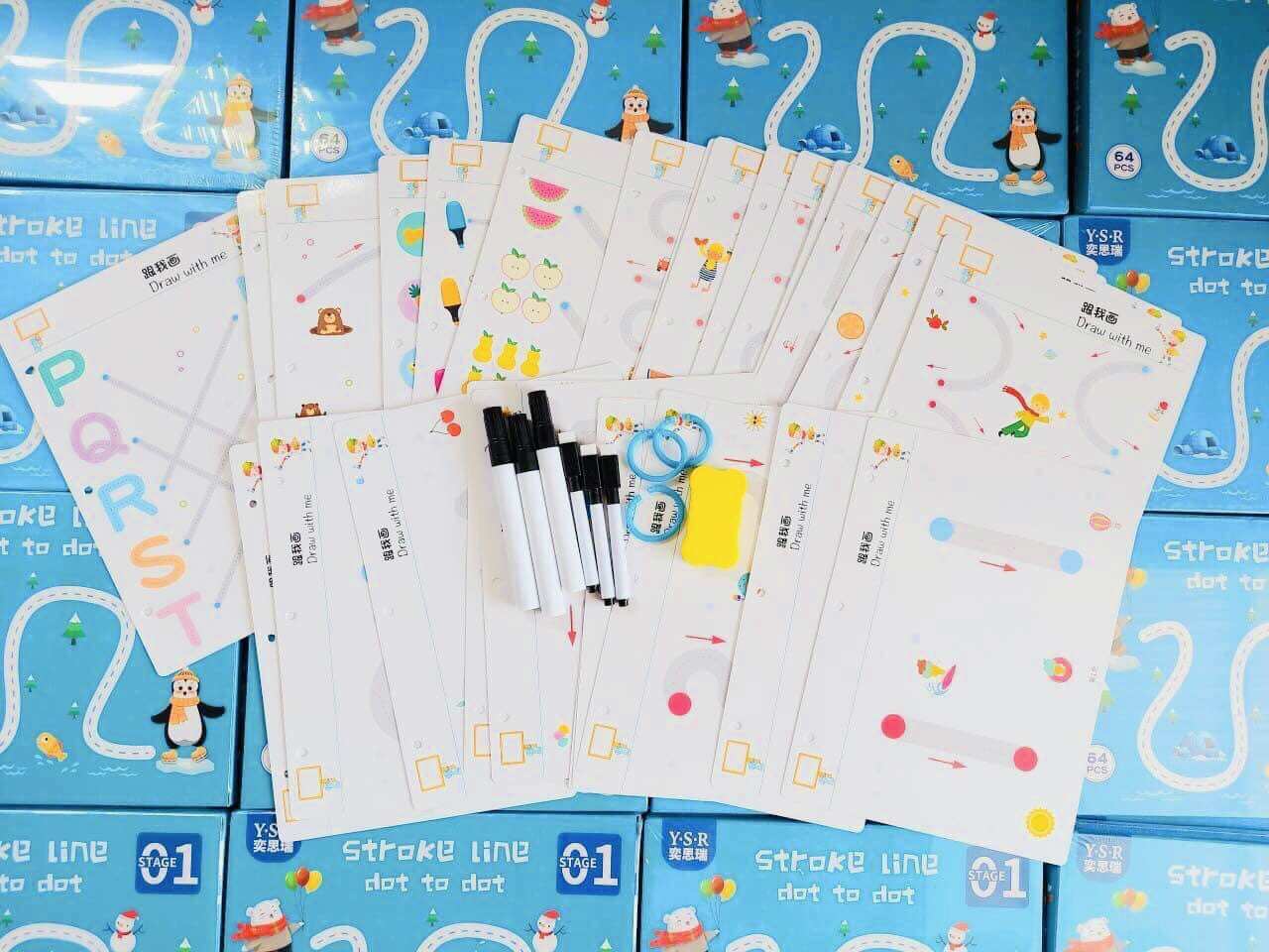 Sách tập viết thông minh xoá được 64 trang cho bé 3 tuổi, Bộ nối chữ và nét vẽ cơ bản