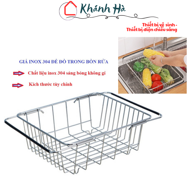 Khay rổ inox 304 gác trên bồn rửa bát đựng chén đĩa hoa quả