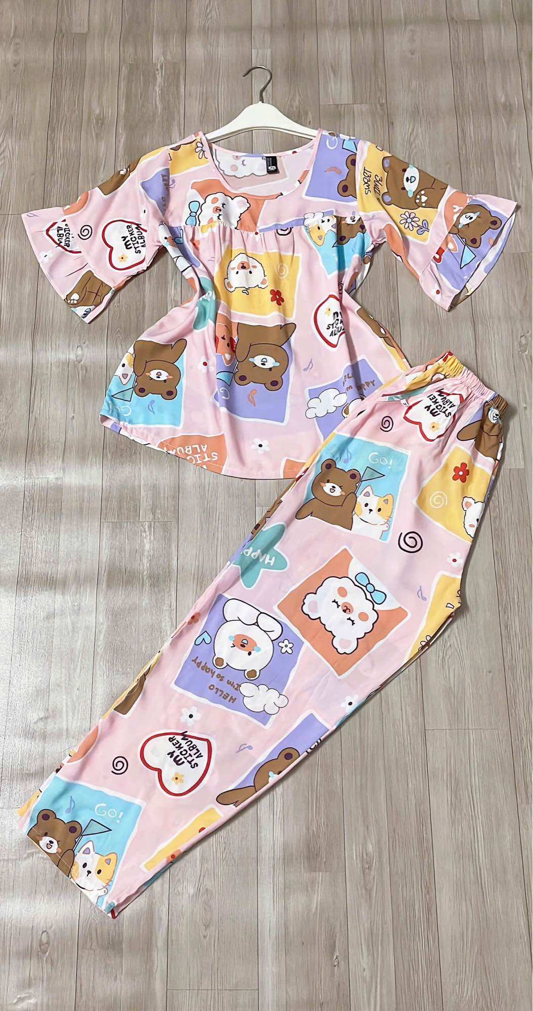 Bộ tole tay lỡ quần dài 47-74kg có size, bộ đồ mặc nhà cho nữ