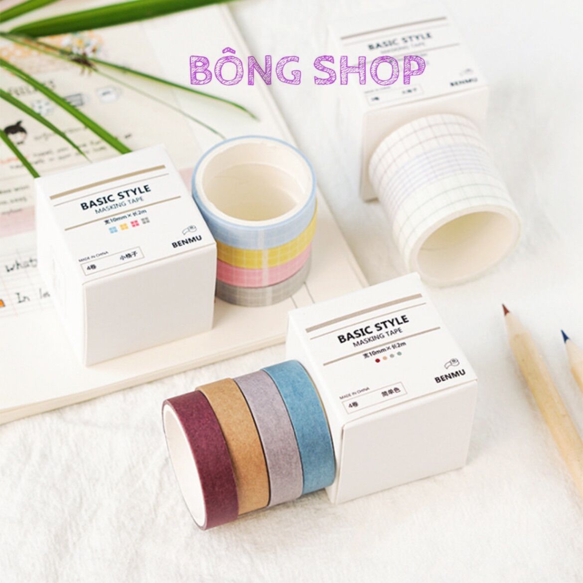Băng dính washi tape kẻ sọc cơ bản set 3/4 cuộn Bông Shop