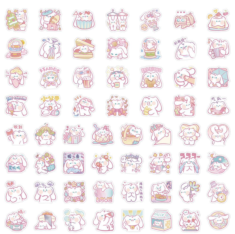 Set 50 - 100 hình dán sticker chống nước thỏ trắng