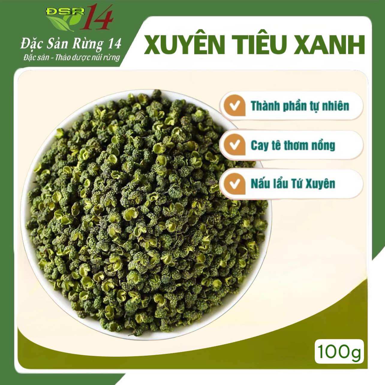Xuyên tiêu xanh 100g, hạt tiêu tứ xuyên, cay tê, thơm, không lẫn tạp chất, gia vị món ăn Trung Hoa,Đặc sản rừng14