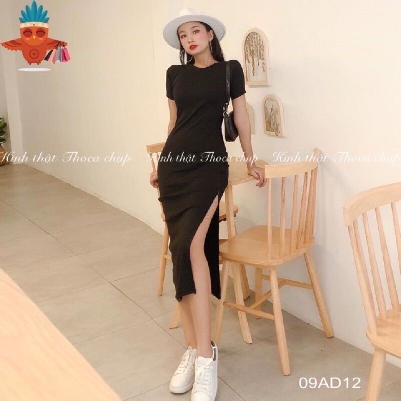 Đầm Ôm Body Xẻ Tà Tôn Dáng màu đen