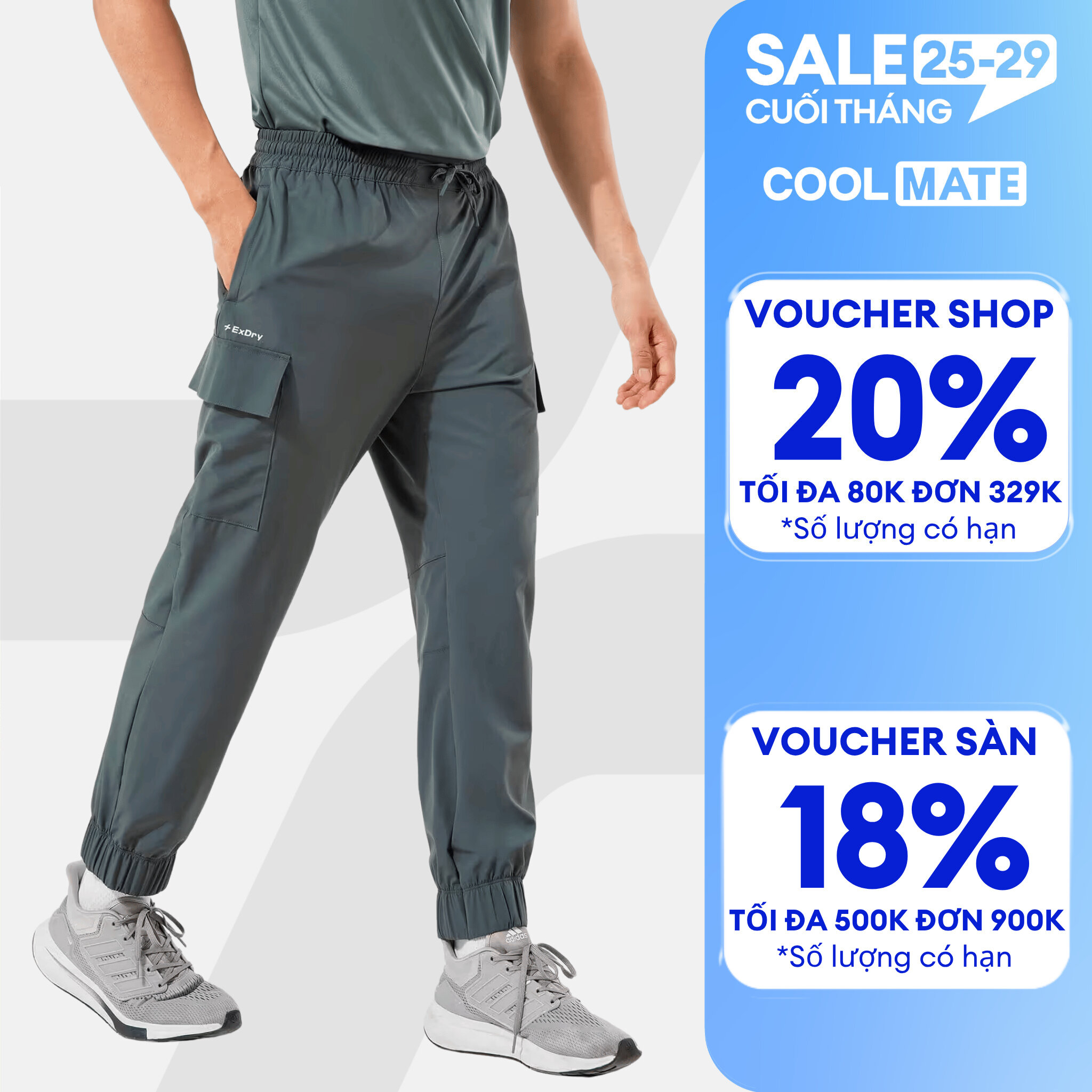 Quần dài nam Jogger thể thao ExDry dệt Woven mềm mịn co giãn tốt Coolmate