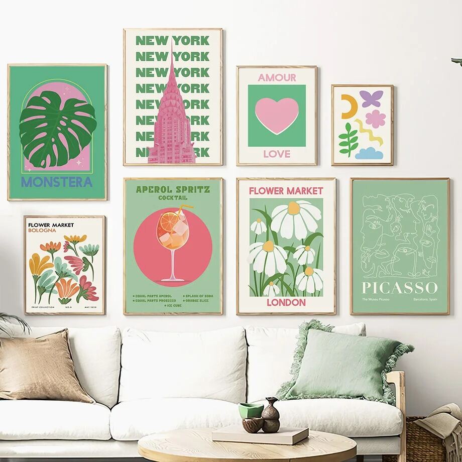 Picasso Lấy Cảm Hứng Từ 'Chợ Hoa New York' Monstera Canvas Nghệ Thuật Treo Tường Trừu Tượng Cocktail Poster Tranh Trang Trí Cho Phòng Khách