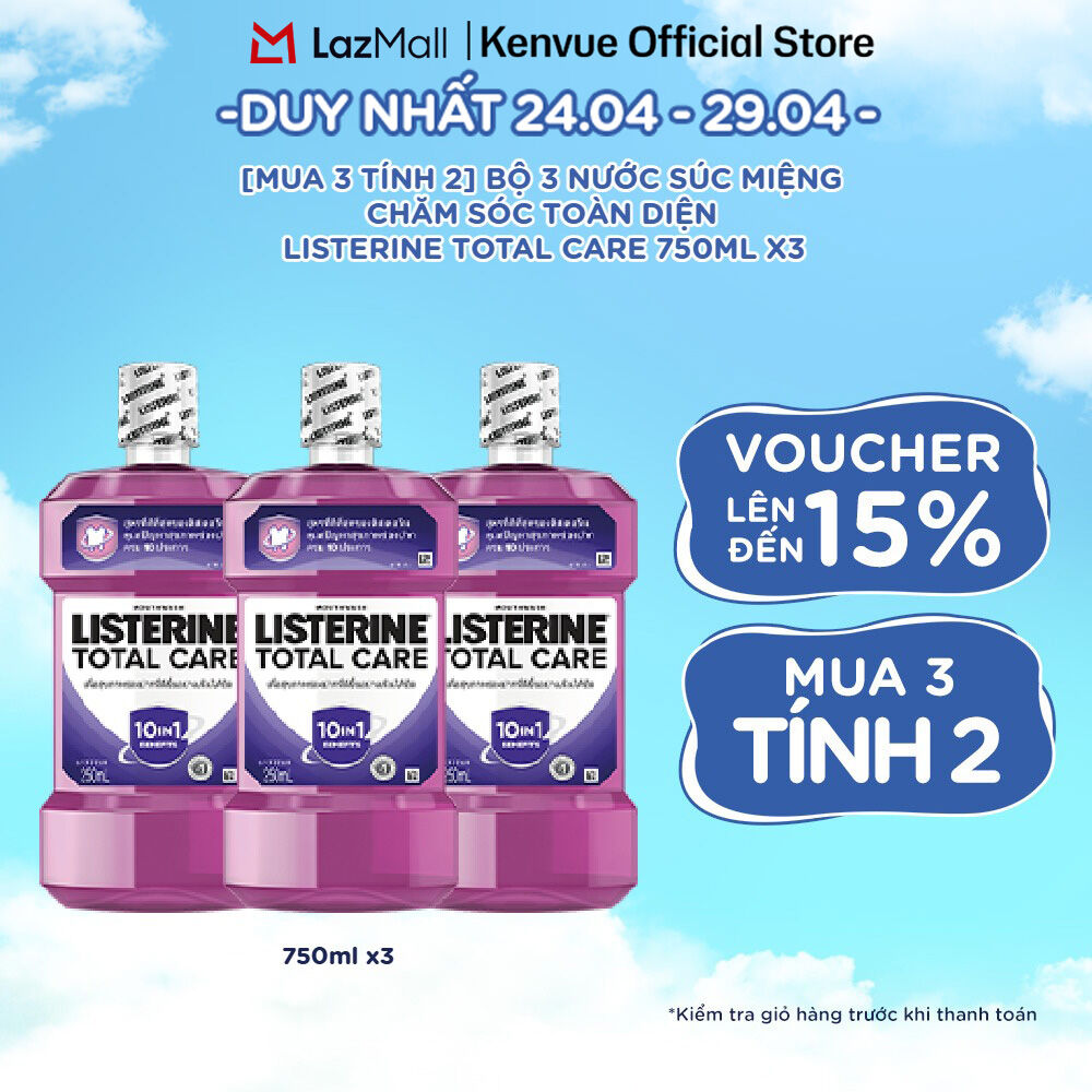 [Mua 3 tính 2] Combo 3 Chai Nước súc miệng Listerine Total Care Mouthwash 750ml/ chai