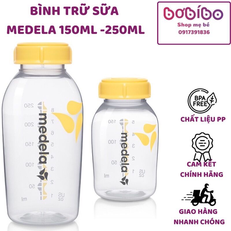 Bình trữ sữa medela 150ml- 250ml chính hãng chất liệu nhựa pp không bpa