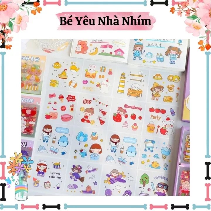 Sticker Gấu và Thỏ Size 8 x 8 Trang Trí Bình Nước , Sổ Tay , Vật Dụng Siêu Đáng Yêu
