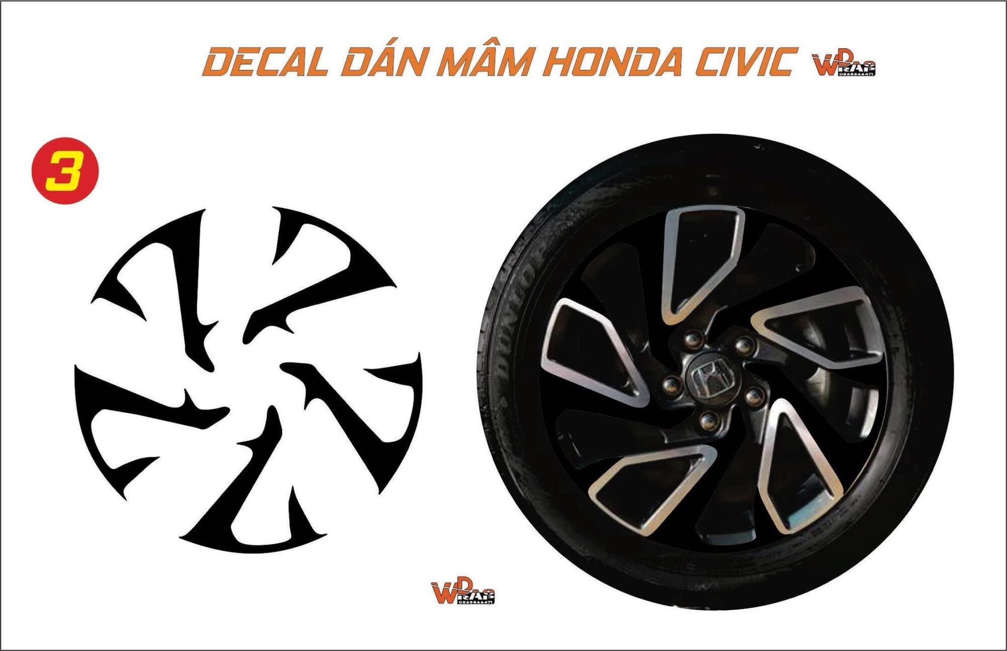 Bộ decal dán mâm Civic (5 bánh)