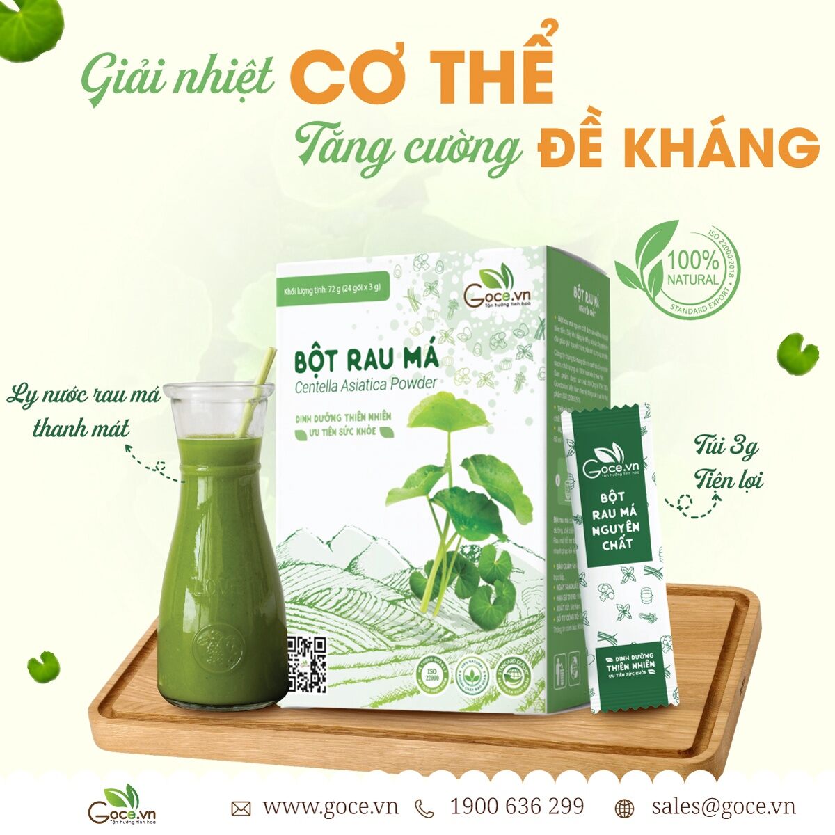 Bột rau má nguyên chất hộp 24 gói