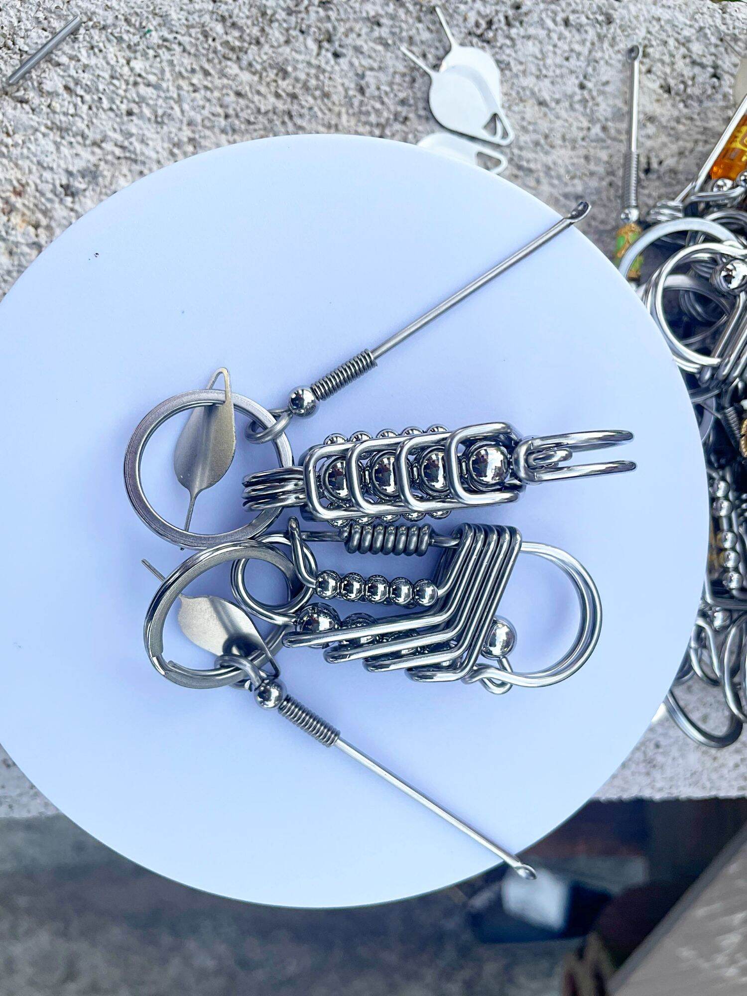 Móc khóa thủ công inox 4 đường cầu kỳ móc khóa inox 308 không bị rỉ sét