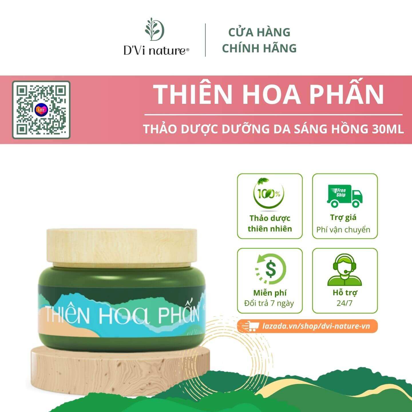 Dưỡng da thiên hoa phấn D’Vi nature giúp da sáng mịn, hồng hào, cấp ẩm cho da và se khít lỗ chân lông từ thảo dược