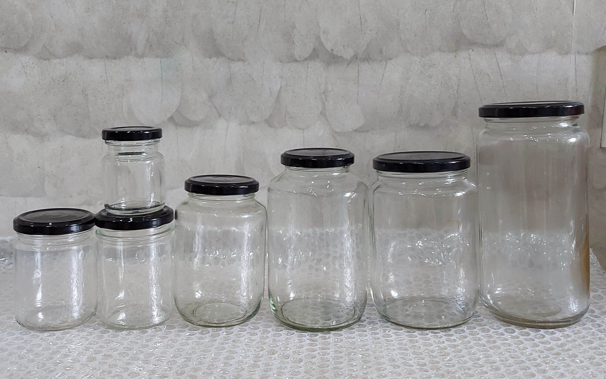 HỦ THỦY TINH TRÒN 75ML / 200ML / 300ML / 400ML / 500ML / 700ML / 850ML / 1000ML / NẮP ĐEN - VÀNG