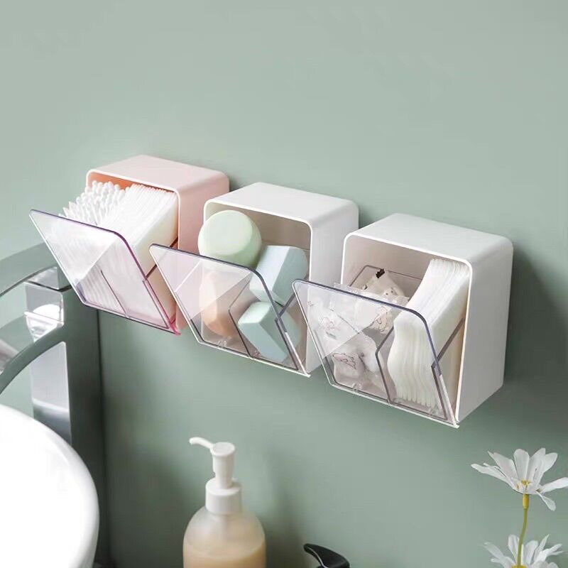 Hộp đựng bông tẩy trang -Hộp đựng bông tẩy trang treo tường 💥FREESHIP💥Hộp đựng bông tẩy trang 2 tầng - Decor nhà tắm - Hộp đựng bông tẩy trang vuông -2 ngăn có nắp đậy QC80