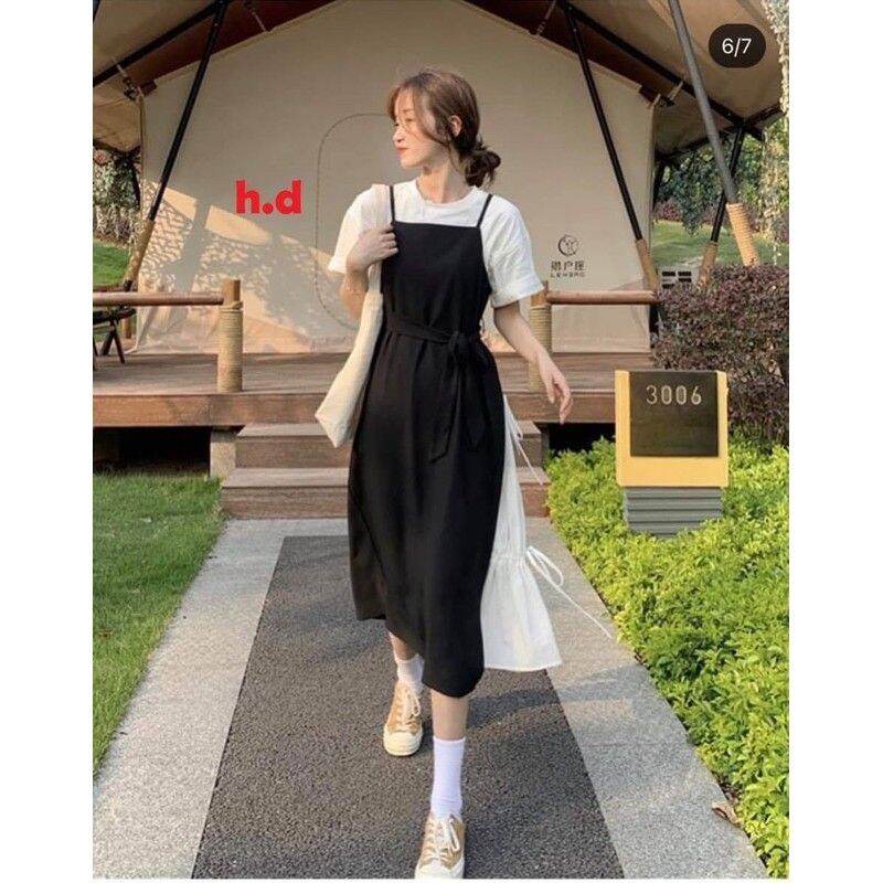 SÉT YẾM BUỘC DÂY EO PHỐI VÁY TRẮNG