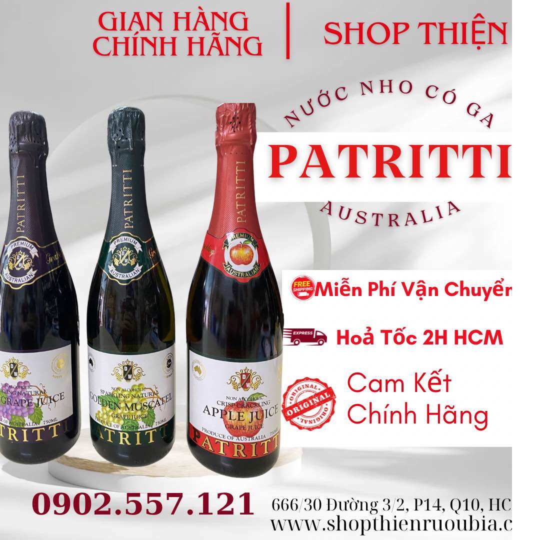 Combo 3 chai nước trái cây Úc Patritti - nho tím- nho xanh- táo đỏ