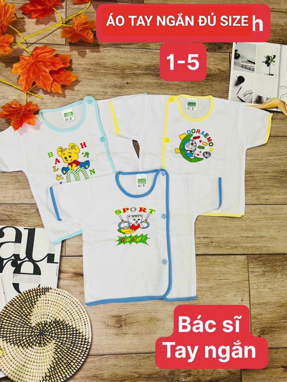 SET 5 ÁO BÁC SĨ TAY NGẮN CHO BÉ (1)