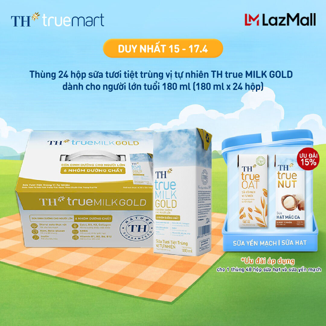 Thùng 24 hộp sữa tươi tiệt trùng vị tự nhiên TH true MILK GOLD dành cho người lớn tuổi 180 ml (180 ml x 24)