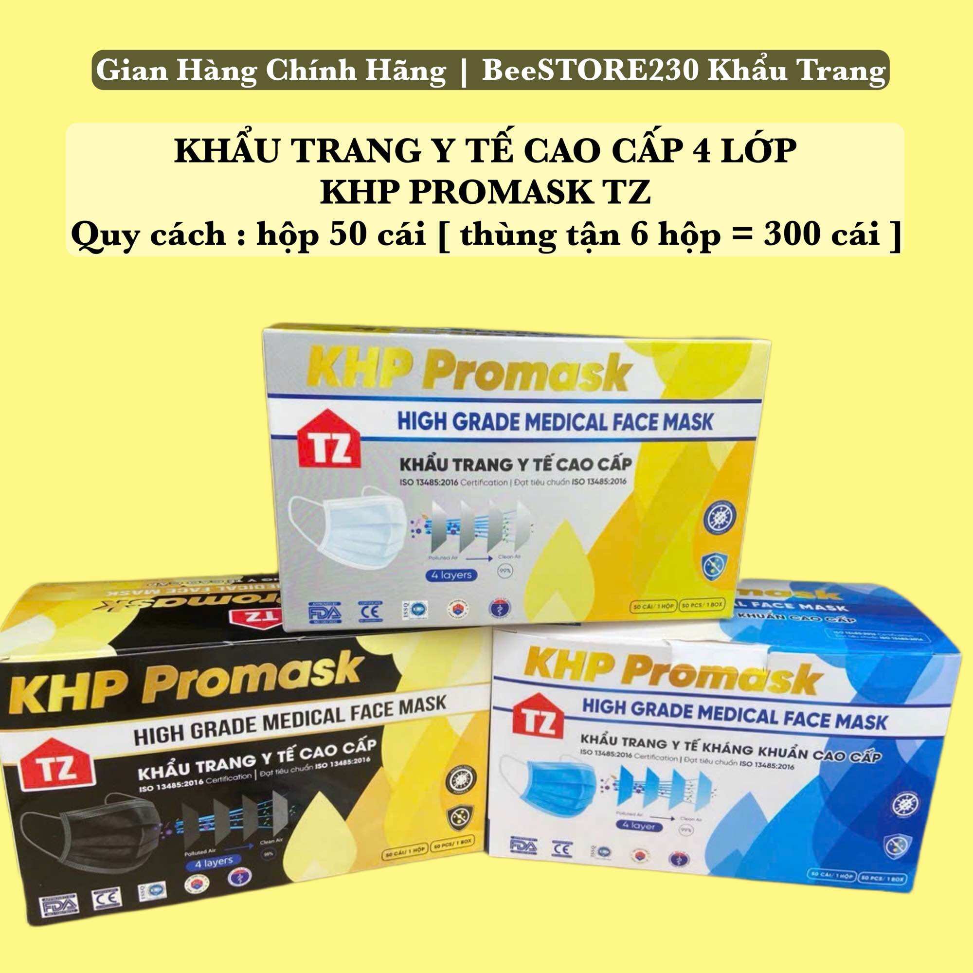Combo mua 5 tặng 1 khẩu trang y tế cao cấp 4 lớp hộp 50 cái dày dặn