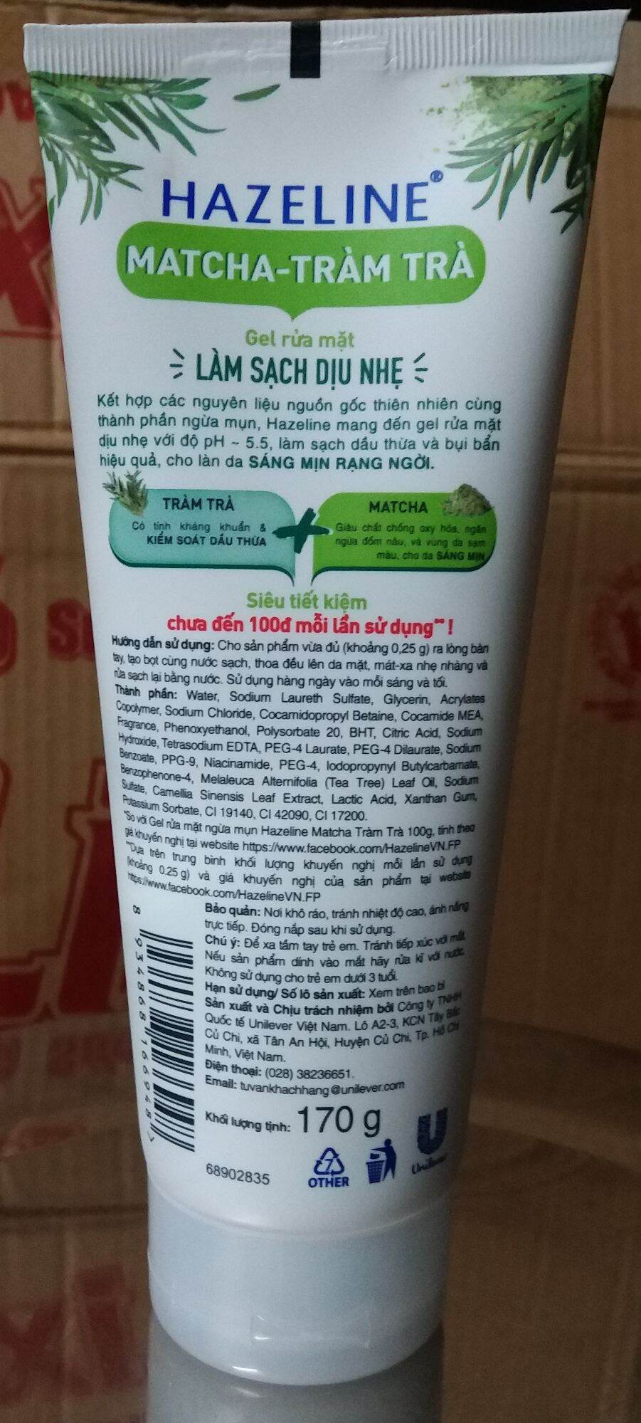 SỮA RỬA MẶT HAZELINE MATCHA - TRÀM TRÀ TUÝP 170G