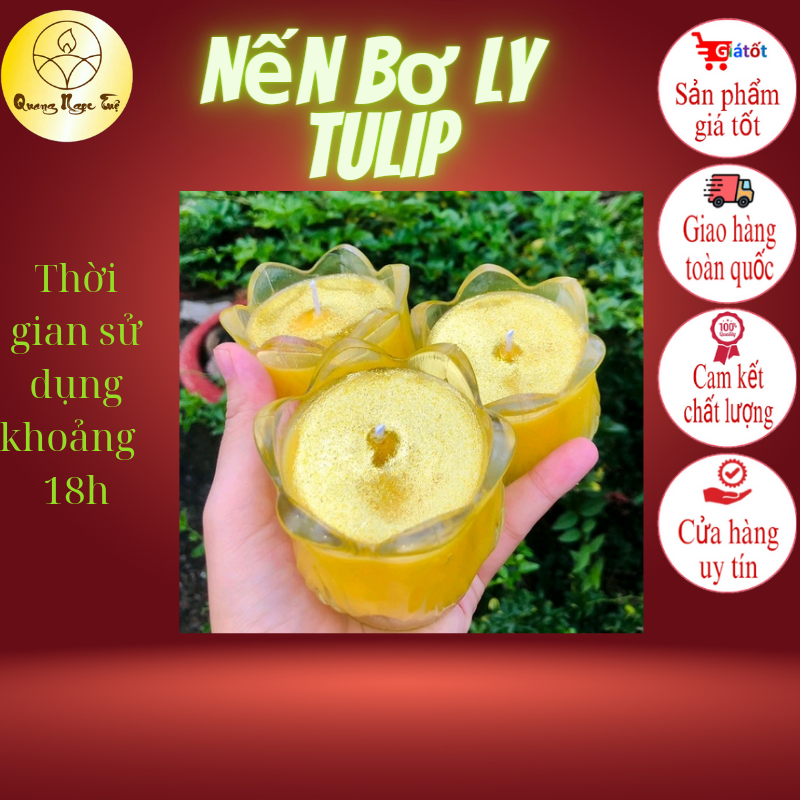 Nến Bơ Ly Tulip ( vàng  đỏ )  Nến Bơ thơm. Chất lượng cao. Hộp 6 ly. Handmade