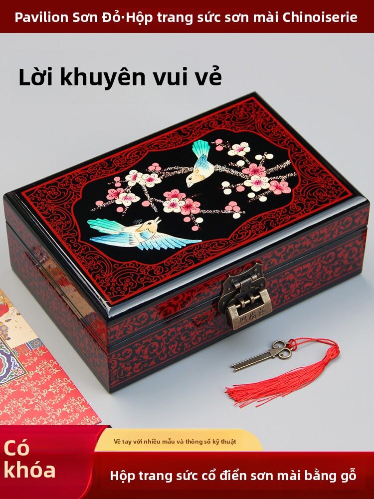 Hộp Đựng Trang Sức Gỗ Sơn Trung Hoa Cổ Điển Hộp Đựng Đồ Trang Điểm Hộp Đựng Đồ Trang Sức Quà Tặng Đám Cưới Hộp Đựng Đồ Thủ Công Mỹ Nghệ Truyền Thống
