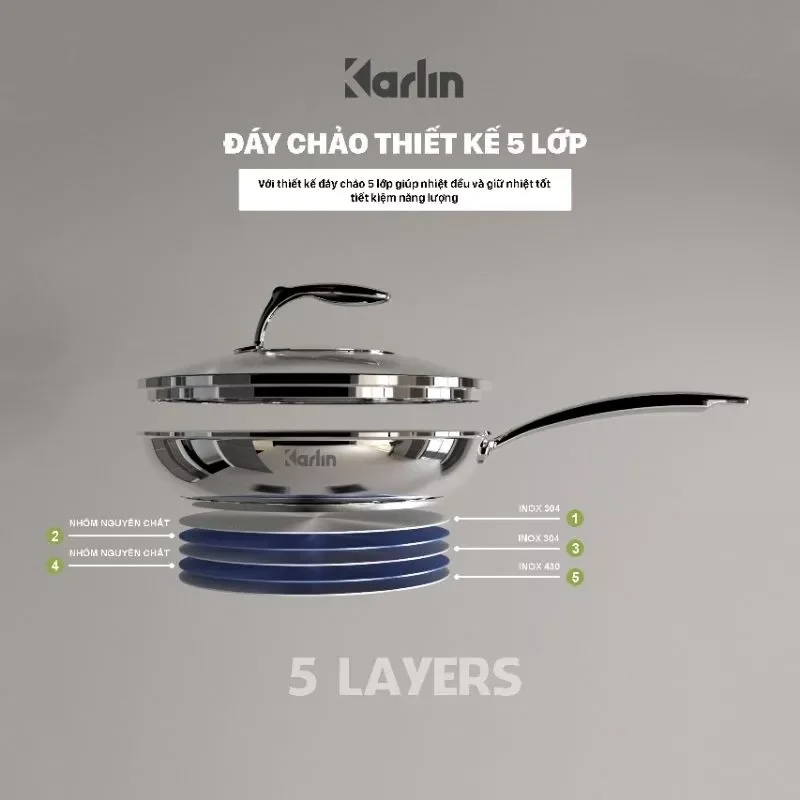 ❤️ giao hỏa tốc 2h ❤️ chảo inox karlin 5 đáy chống dính tự nhiên thương hiệu đức bảo hành 24 tháng