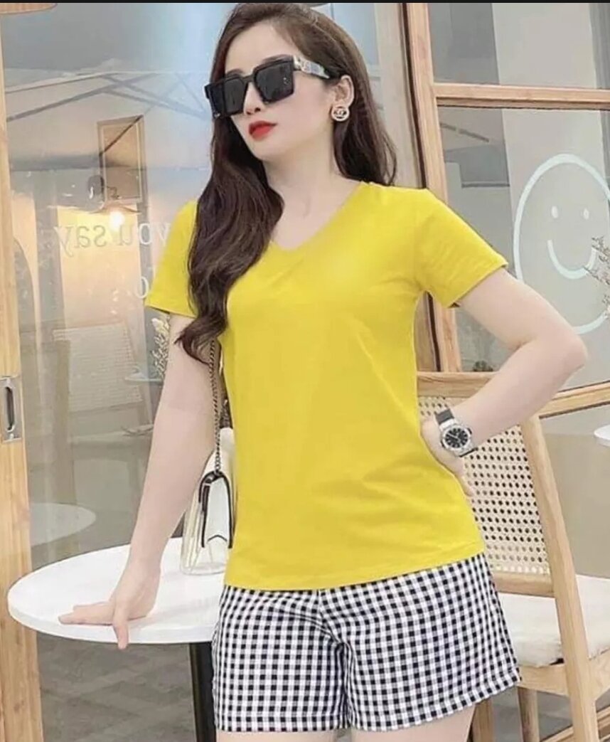 Set áo thun cổ tim và quần short size L, XL ( từ 42kg-60kg)